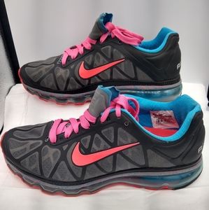 NIKE+AIRMAX Confetti Wmns 9.5 BlkGry Rubber Faux Lthr LaceUps Athletic Sneakers